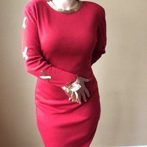 NWT Vintage 80s Red Beaded Bodycon Dress